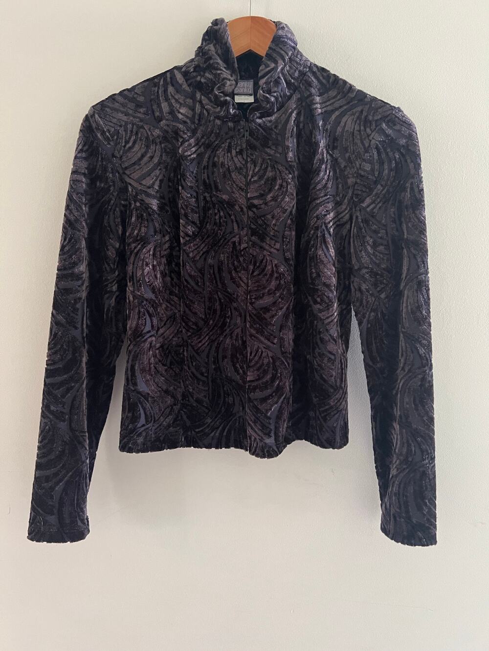 Hanky Panky Zip-up Shacket Sheer Purple Abstract Velvet Design Size Medium JL - Picture 1 of 9